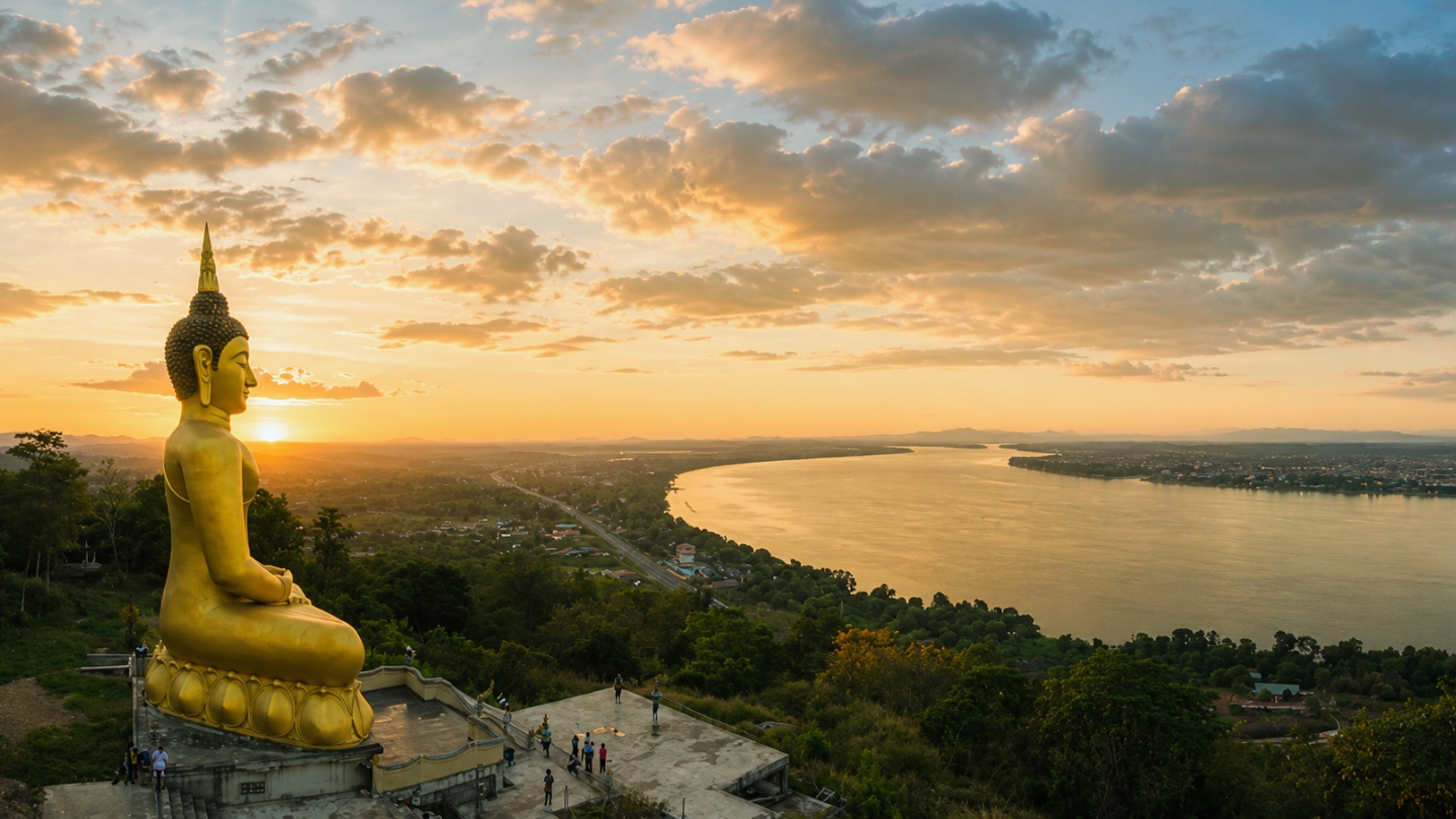 Genieten van het uitzicht over Pakse vanaf Wat Phousalao