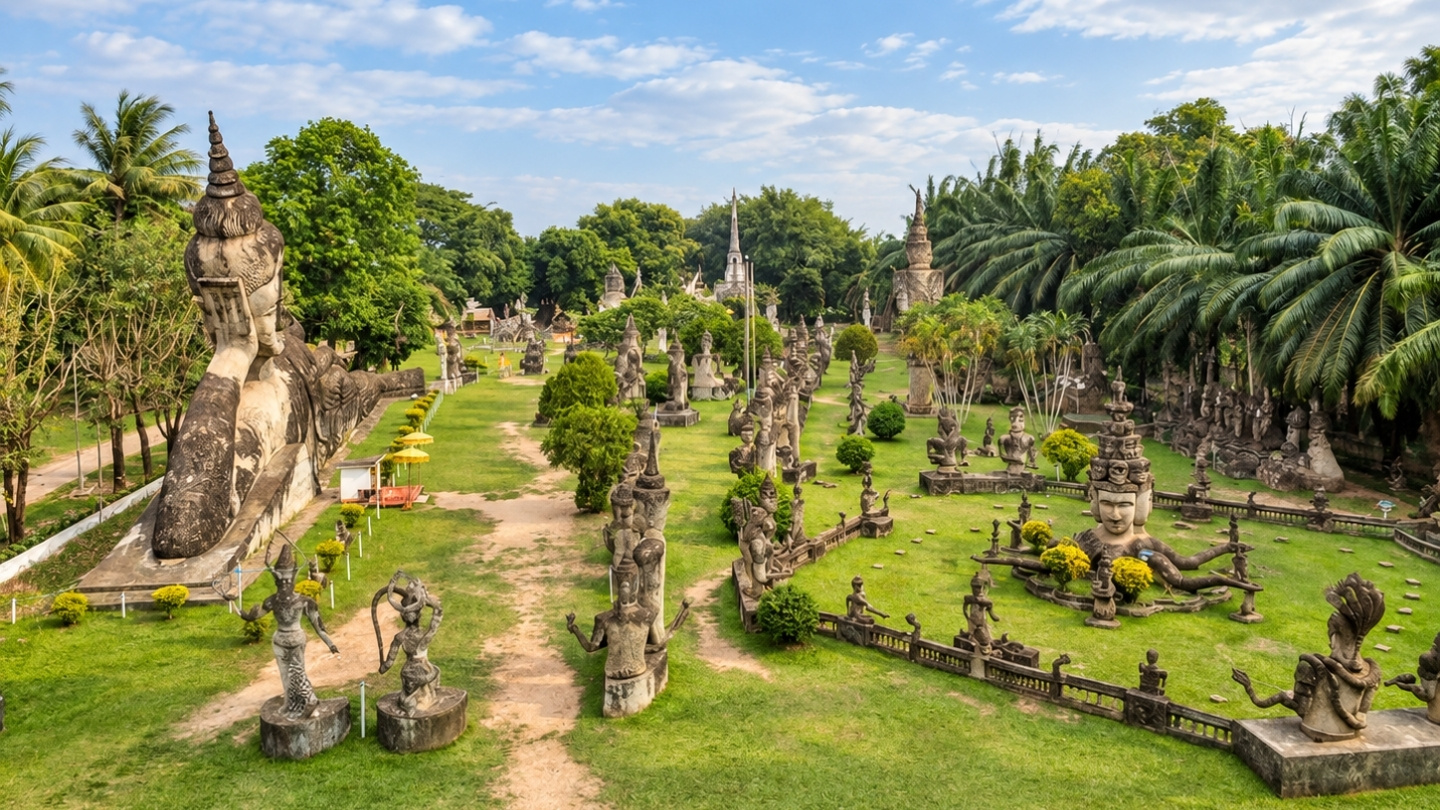 Boeddhapark Xieng Khuan bezoeken tijdens een rondreis Laos september