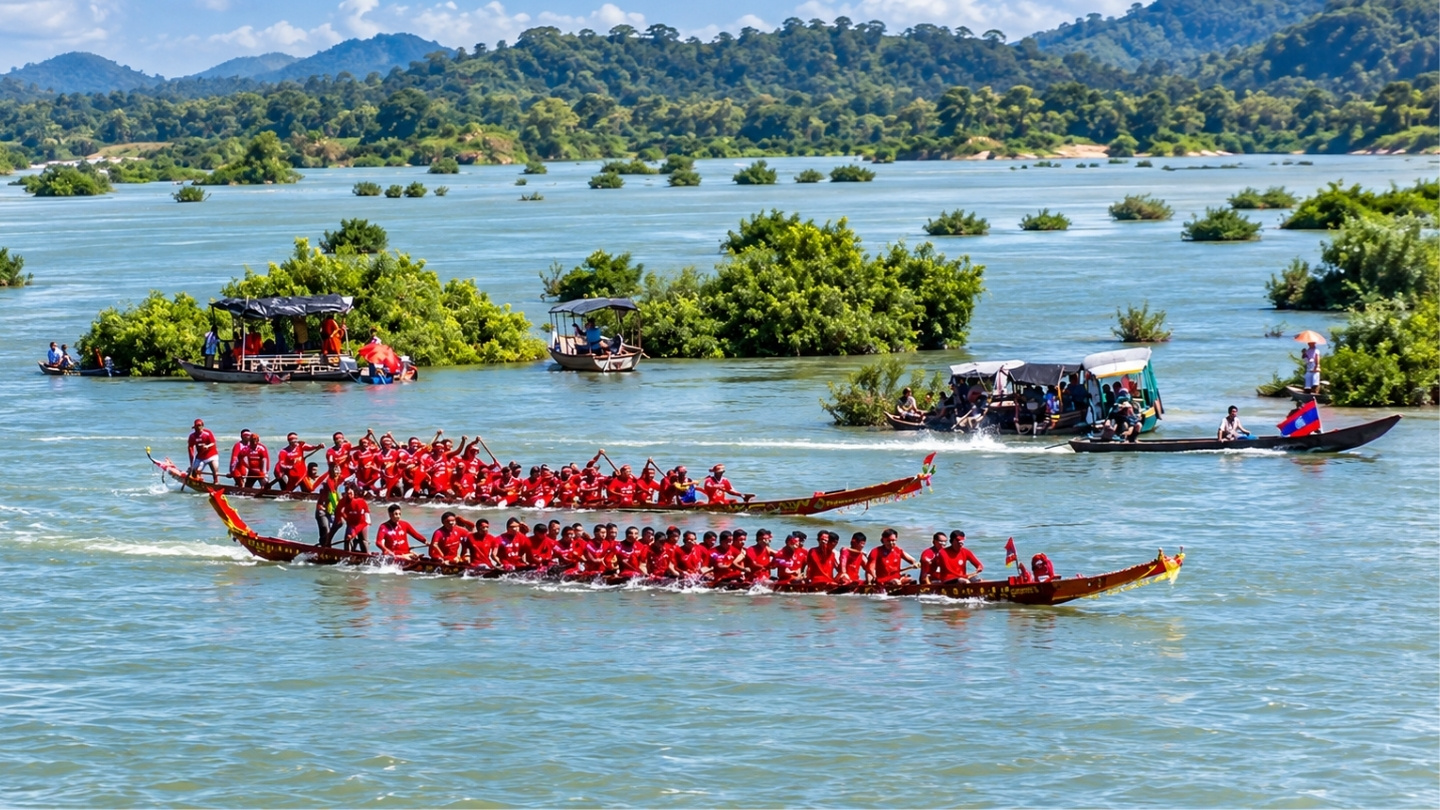 Traditionele boten tijdens Boun Suang Heua in Luang Prabang