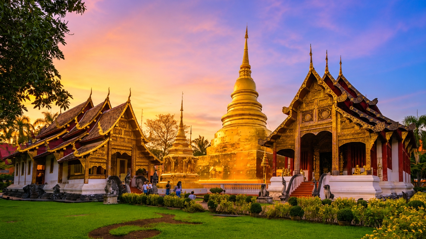 De historische Wat Phra Singh bewonderen in Thailand in augustus