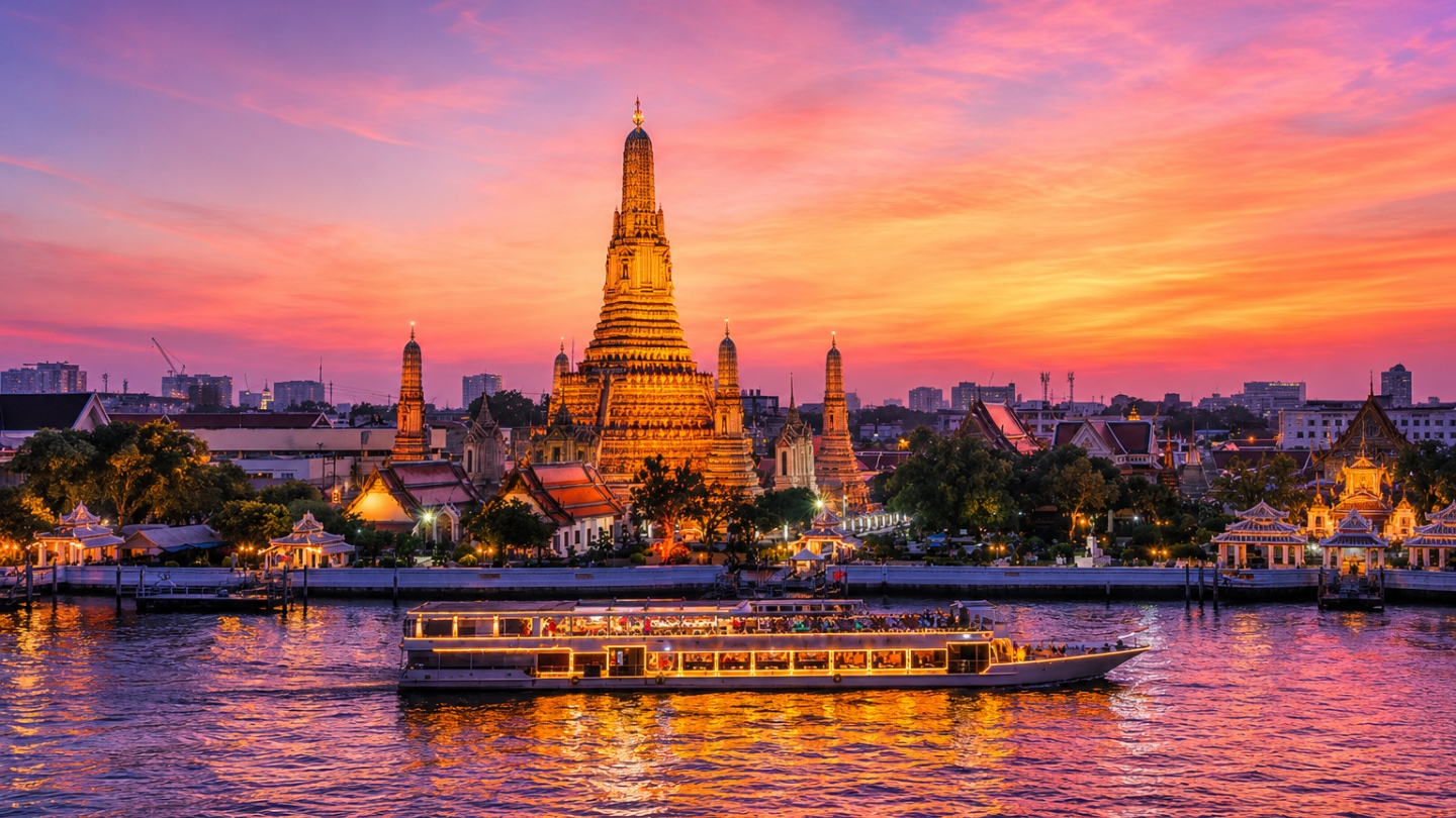 Boottocht bij zonsondergang op de Chao Phraya-rivier