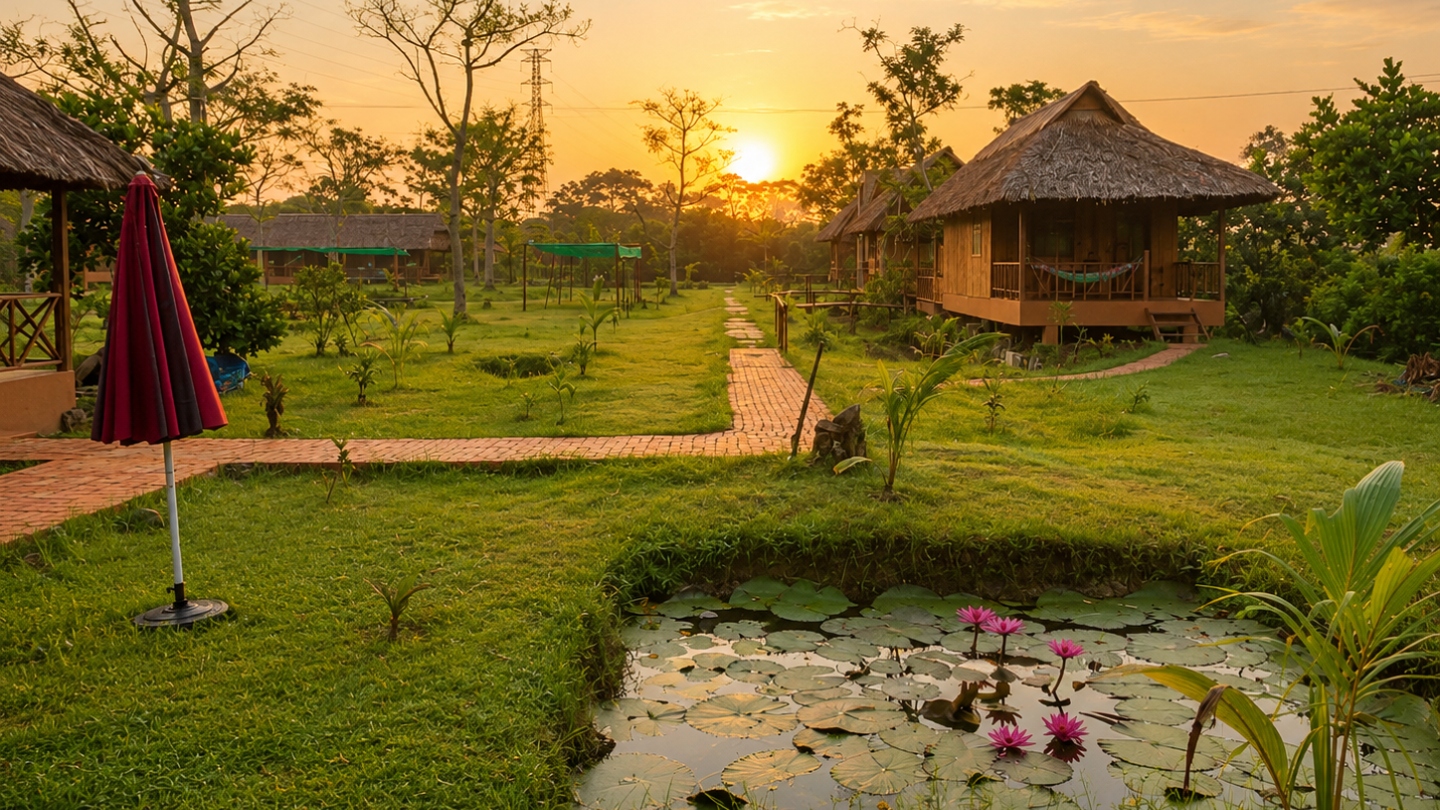 Uitzicht op de natuur bij Mekong Daniel Bungalow